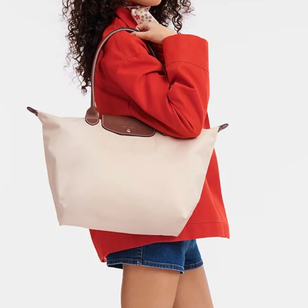 Longchamp Cream and Brown Tote Bag